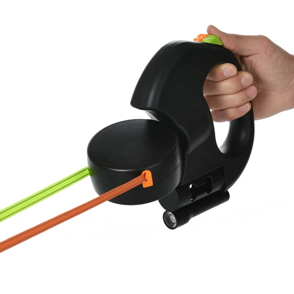 Laisse Rétractable Double pour Petit Chien – 3 m, Réfléchissante, Lumières LED, jusqu’à 8 kg