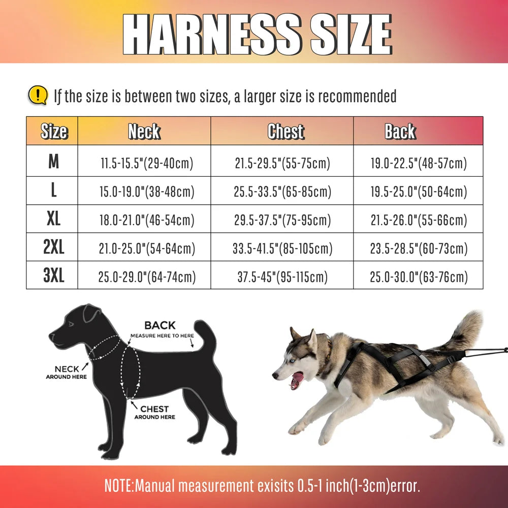 Harnais de Traîneau Réfléchissant pour Chien – Skijoring & Traction, Tour de Poitrine 55–115 cm