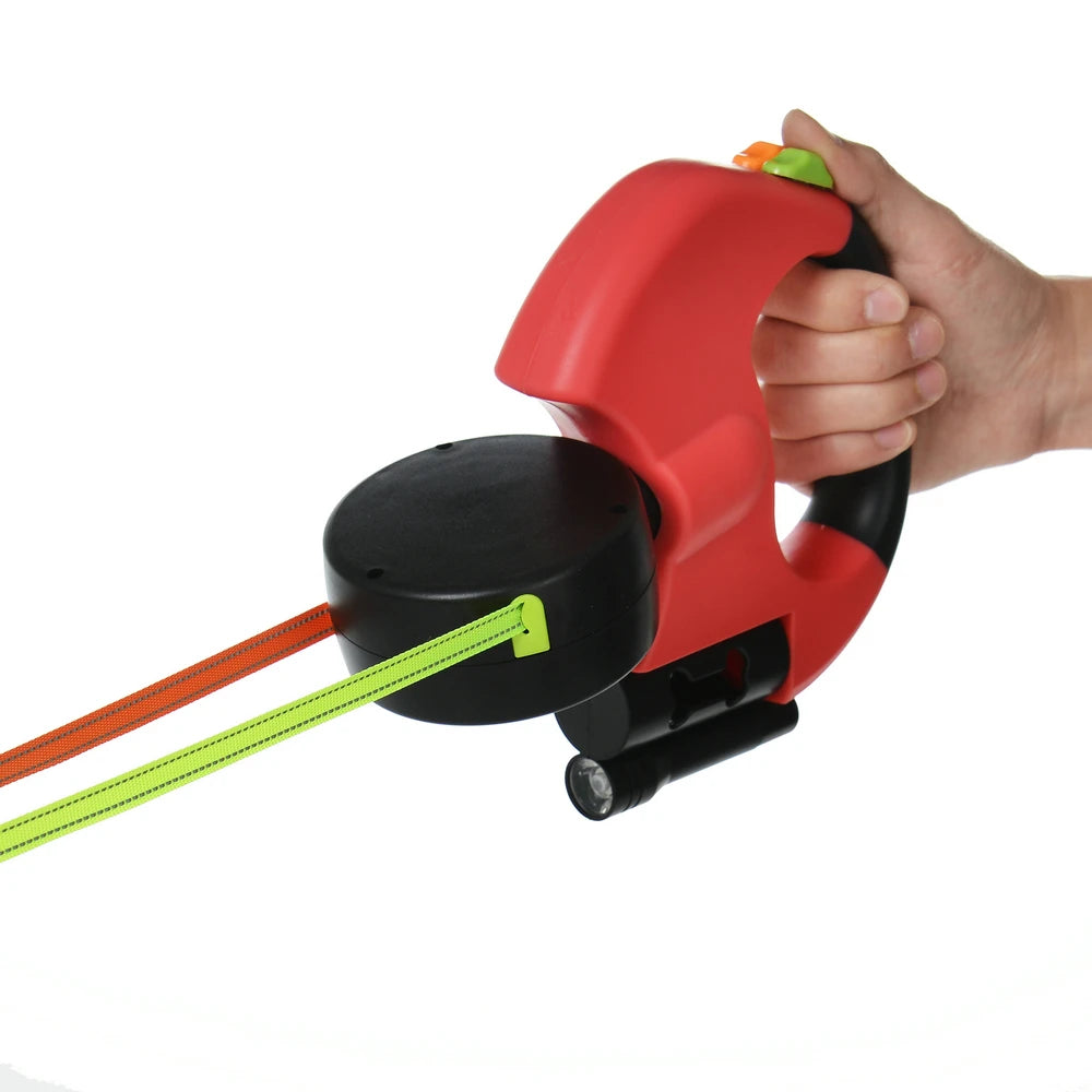 Laisse Rétractable Double pour Petit Chien – 3 m, Réfléchissante, Lumières LED, jusqu’à 8 kg