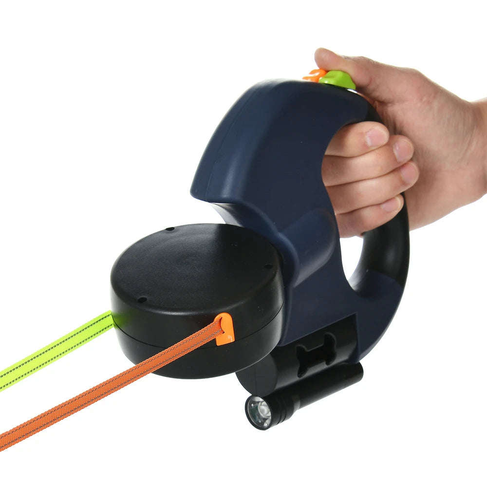 Laisse Rétractable Double pour Petit Chien – 3 m, Réfléchissante, Lumières LED, jusqu’à 8 kg