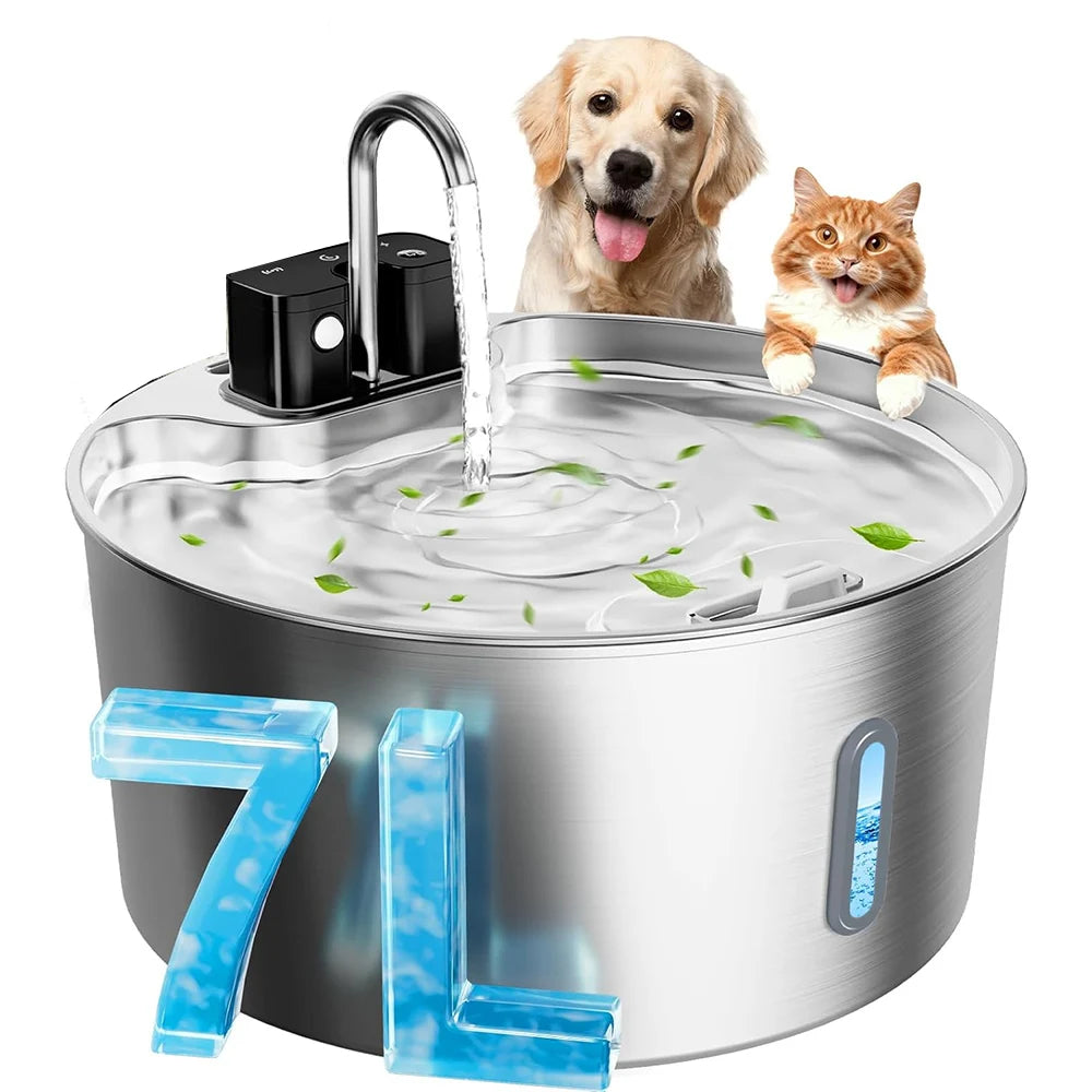 Fontaine d'eau sans fil pour chat 7L – Acier inoxydable & Silencieuse