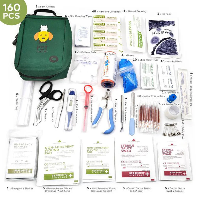 Kit de Premiers Secours pour Chien – 160 Pièces, Sac MOLLE Imperméable