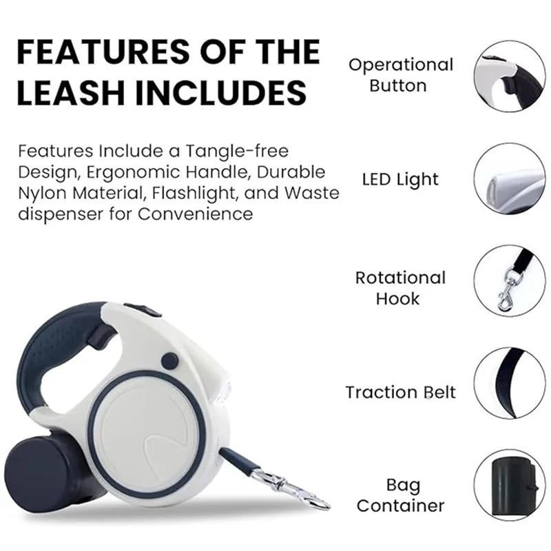 Laisse Rétractable avec Lampe & Distributeur pour Chien