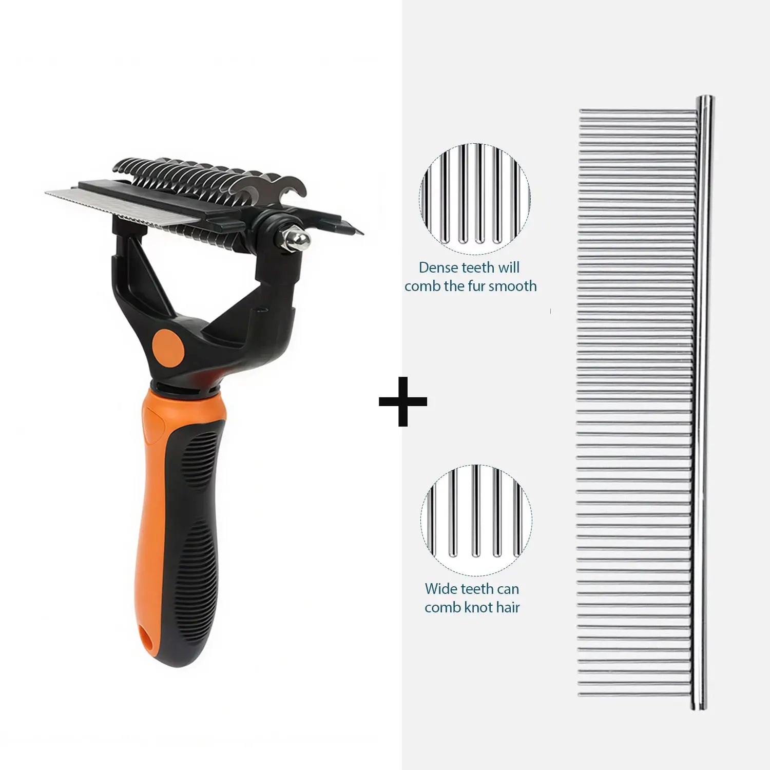 Brosse démêlante 3-en-1 pour chien et chat – Épilateur et coupe-nœuds en acier inoxydable