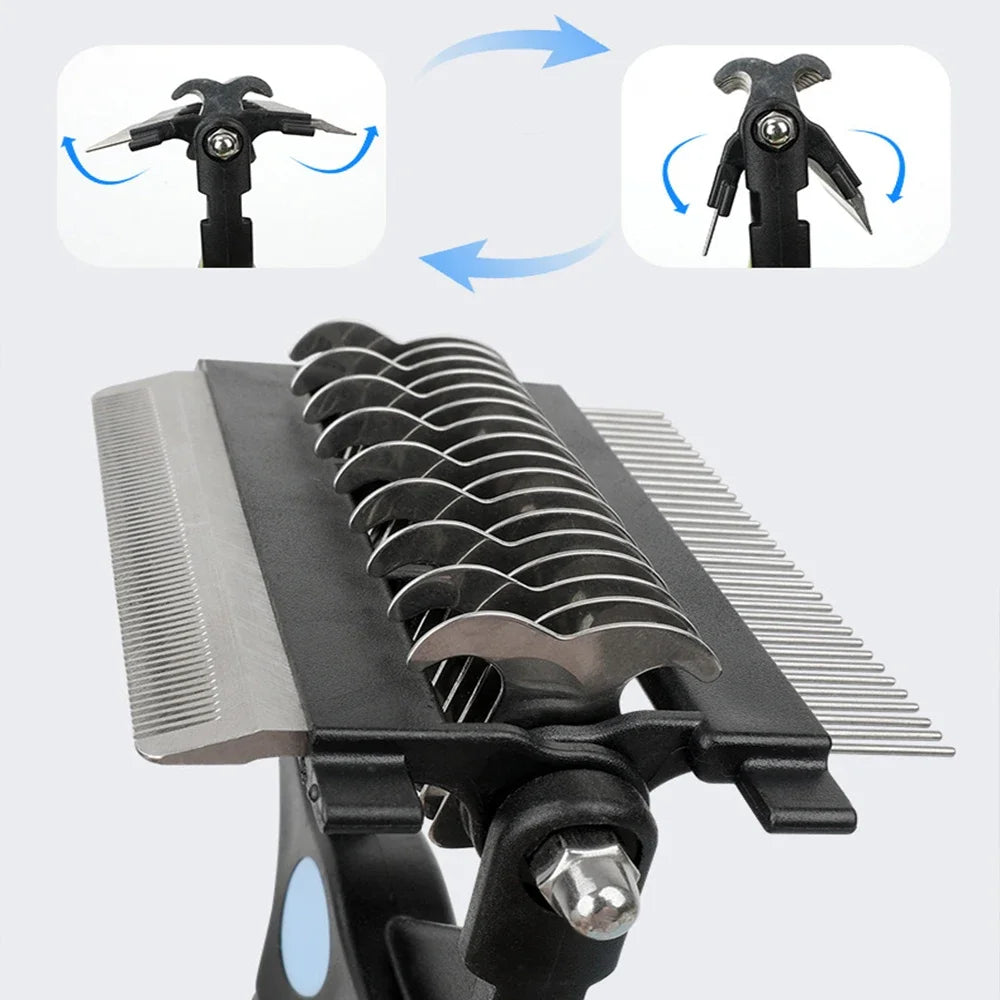 Brosse démêlante 3-en-1 pour chien et chat – Épilateur et coupe-nœuds en acier inoxydable