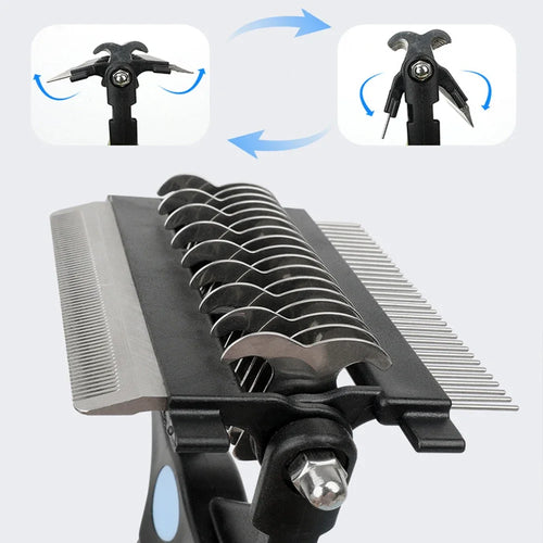 Brosse démêlante 3-en-1 pour chien et chat – Épilateur et coupe-nœuds en acier inoxydable