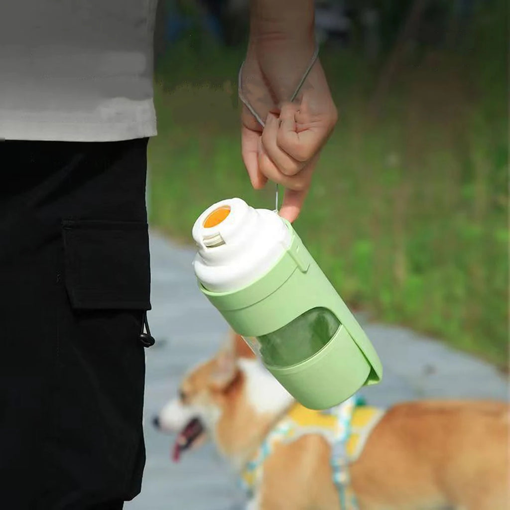 Bouteille d'Eau Portable Chien 2-en-1 – Eau 500ml & Nourriture | Randonnée & Voyage