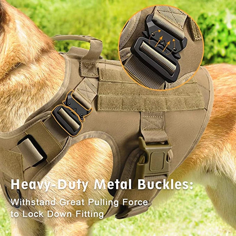 Harnais Tactique Militaire pour Chien – Gilet MOLLE + Laisse, S à XL