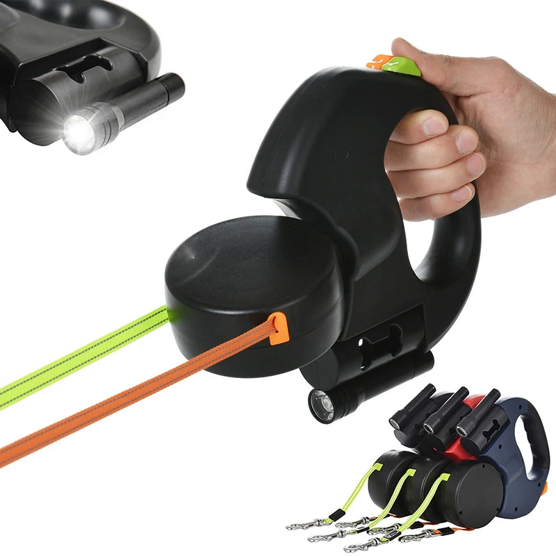 Laisse Rétractable Double pour Petit Chien – 3 m, Réfléchissante, Lumières LED, jusqu’à 8 kg