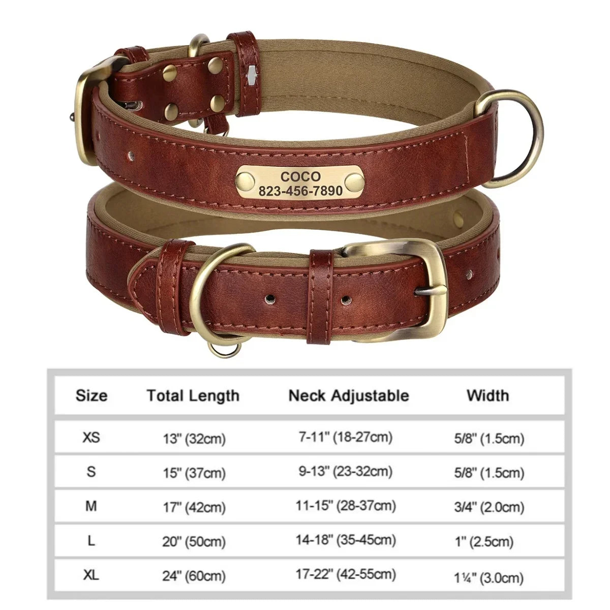Collier cuir PU personnalisé pour chien