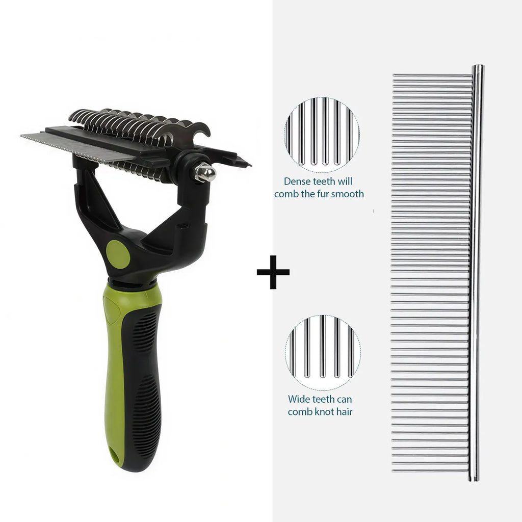 Brosse démêlante 3-en-1 pour chien et chat – Épilateur et coupe-nœuds en acier inoxydable
