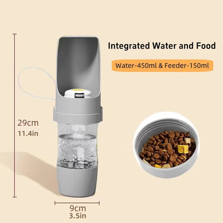 Bouteille d'Eau Portable Chien 2-en-1 – Eau 500ml & Nourriture | Randonnée & Voyage