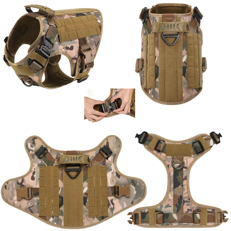 Harnais Tactique Militaire pour Chien – Gilet MOLLE + Laisse, S à XL