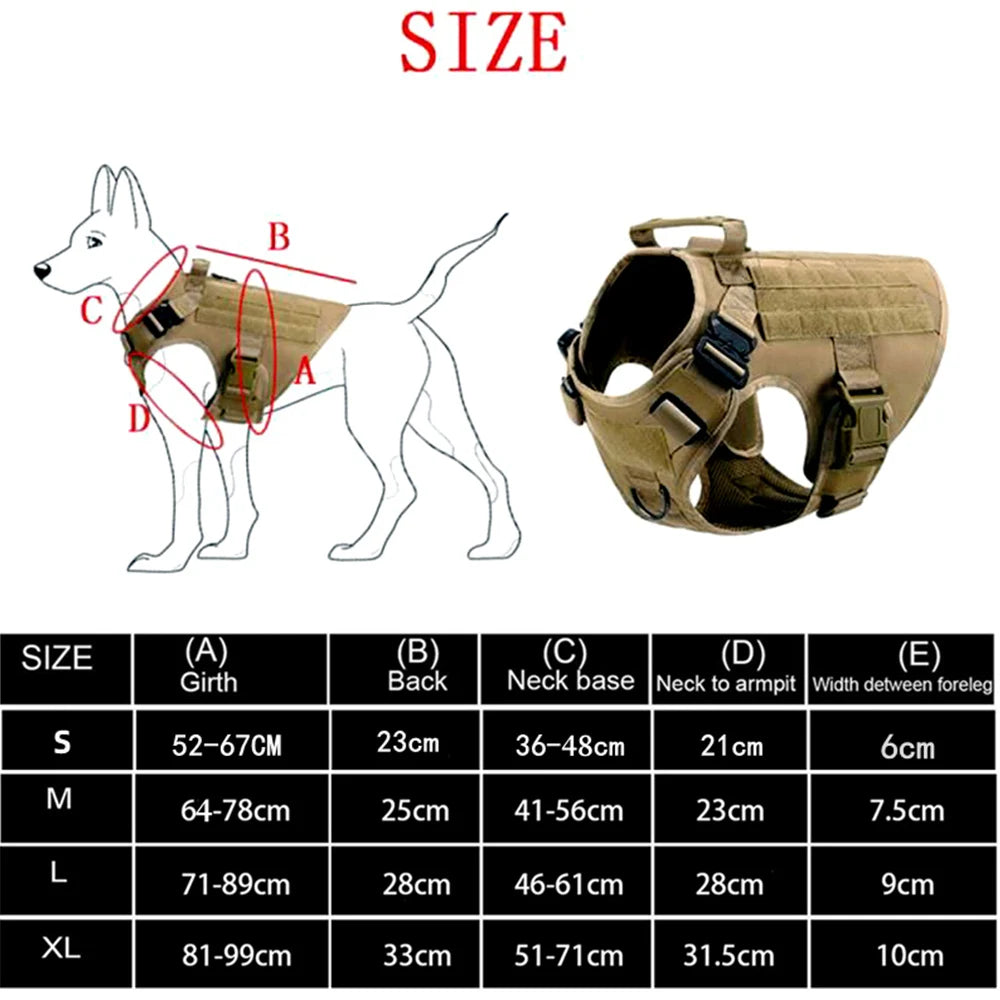 Harnais Tactique Militaire pour Chien – Gilet MOLLE + Laisse, S à XL