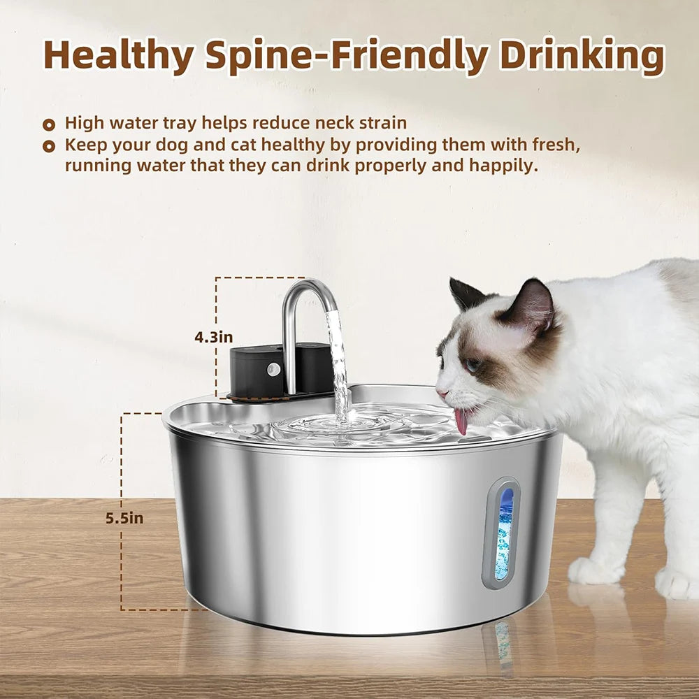 Fontaine d'eau sans fil pour chat 7L – Acier inoxydable & Silencieuse