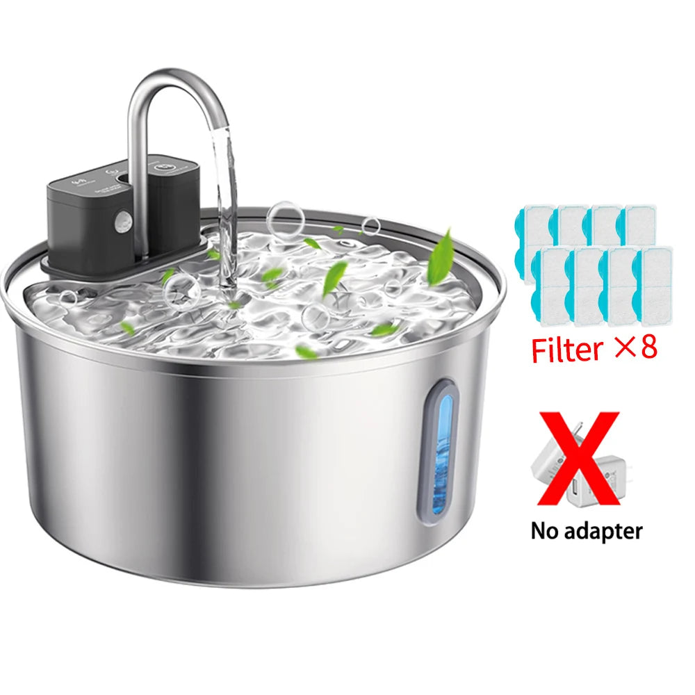 Fontaine d'eau sans fil pour chat 7L – Acier inoxydable & Silencieuse