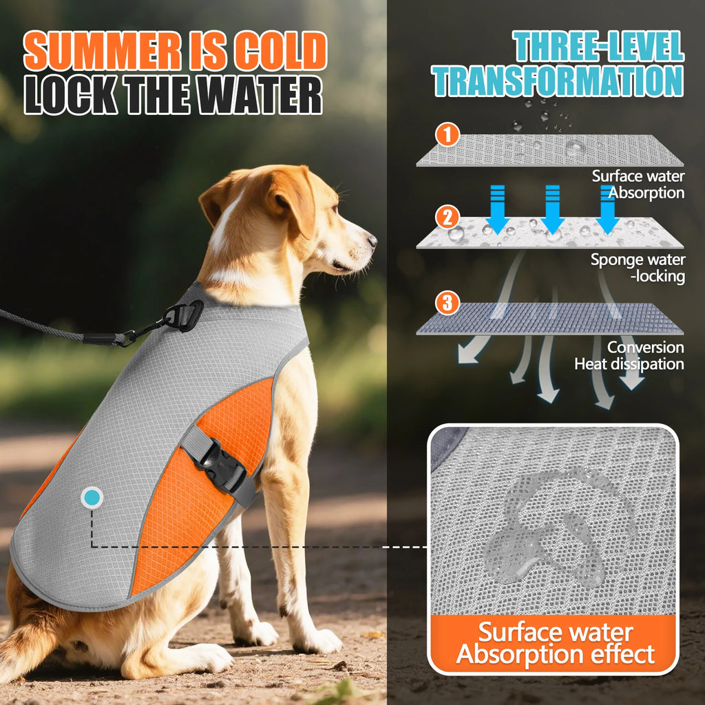Gilet de Refroidissement pour Chien – Harnais Veste Fraîche avec Bouteille d'Eau Portable