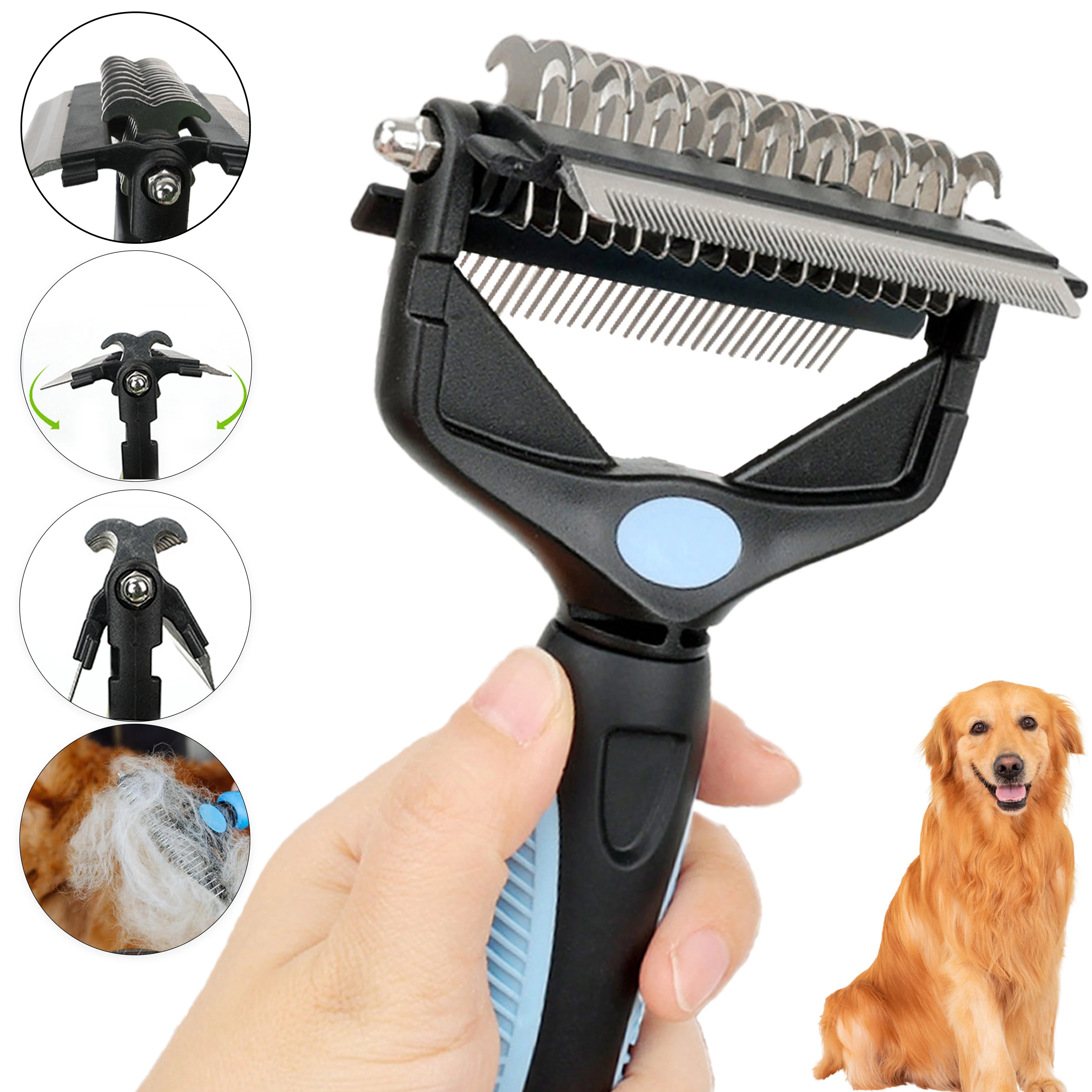 Brosse démêlante 3-en-1 pour chien et chat – Épilateur et coupe-nœuds en acier inoxydable