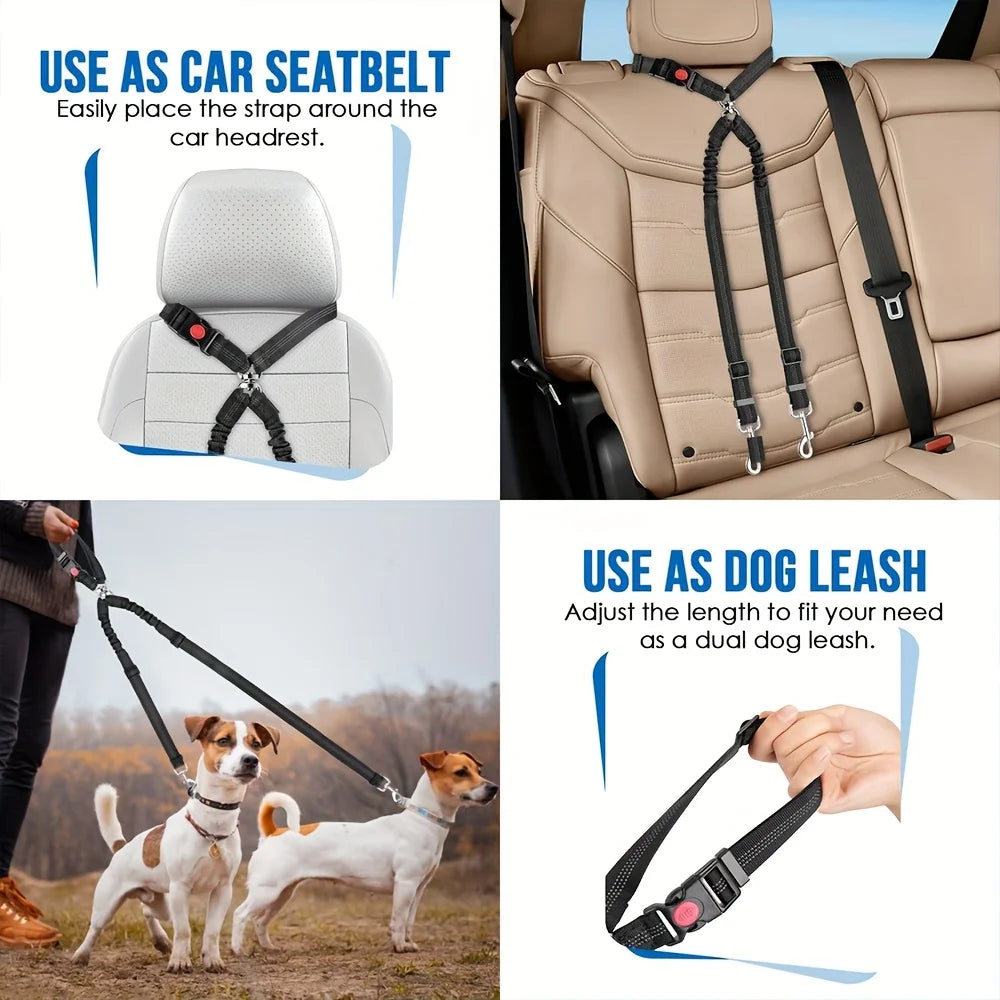 Ceinture de sécurité pour chien – Laisse 2-en-1 avec amortisseur