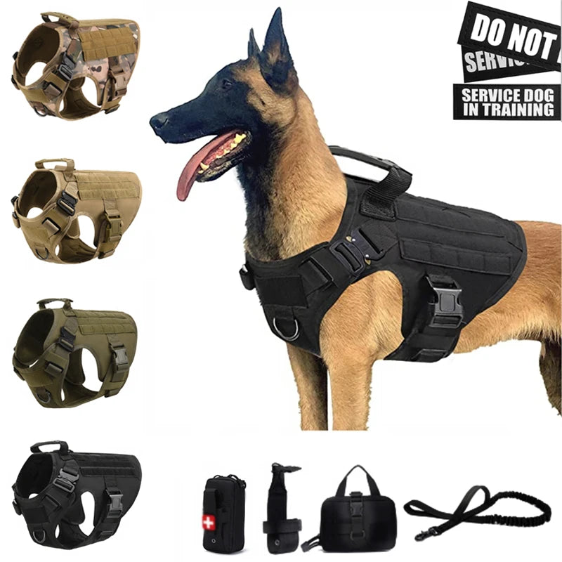 Harnais Tactique Militaire pour Chien – Gilet MOLLE + Laisse, S à XL