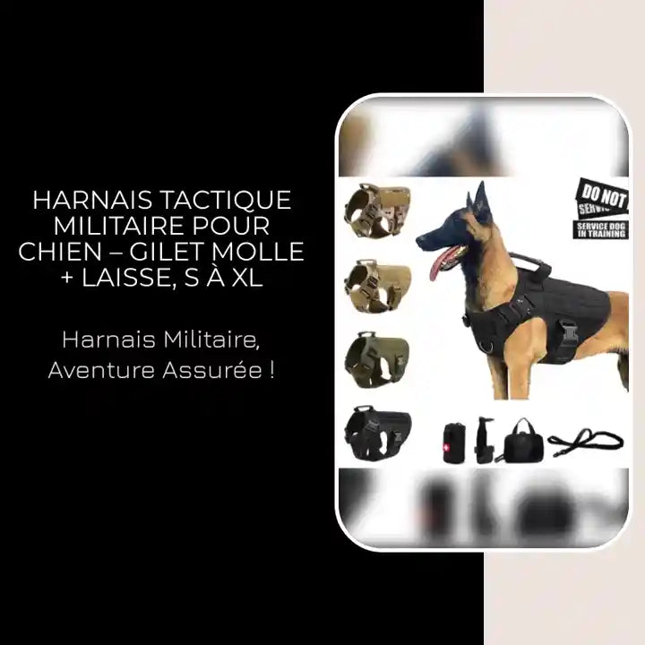 Harnais Tactique Militaire pour Chien &ndash; Gilet MOLLE + Laisse, S &agrave; XL by@Outfy