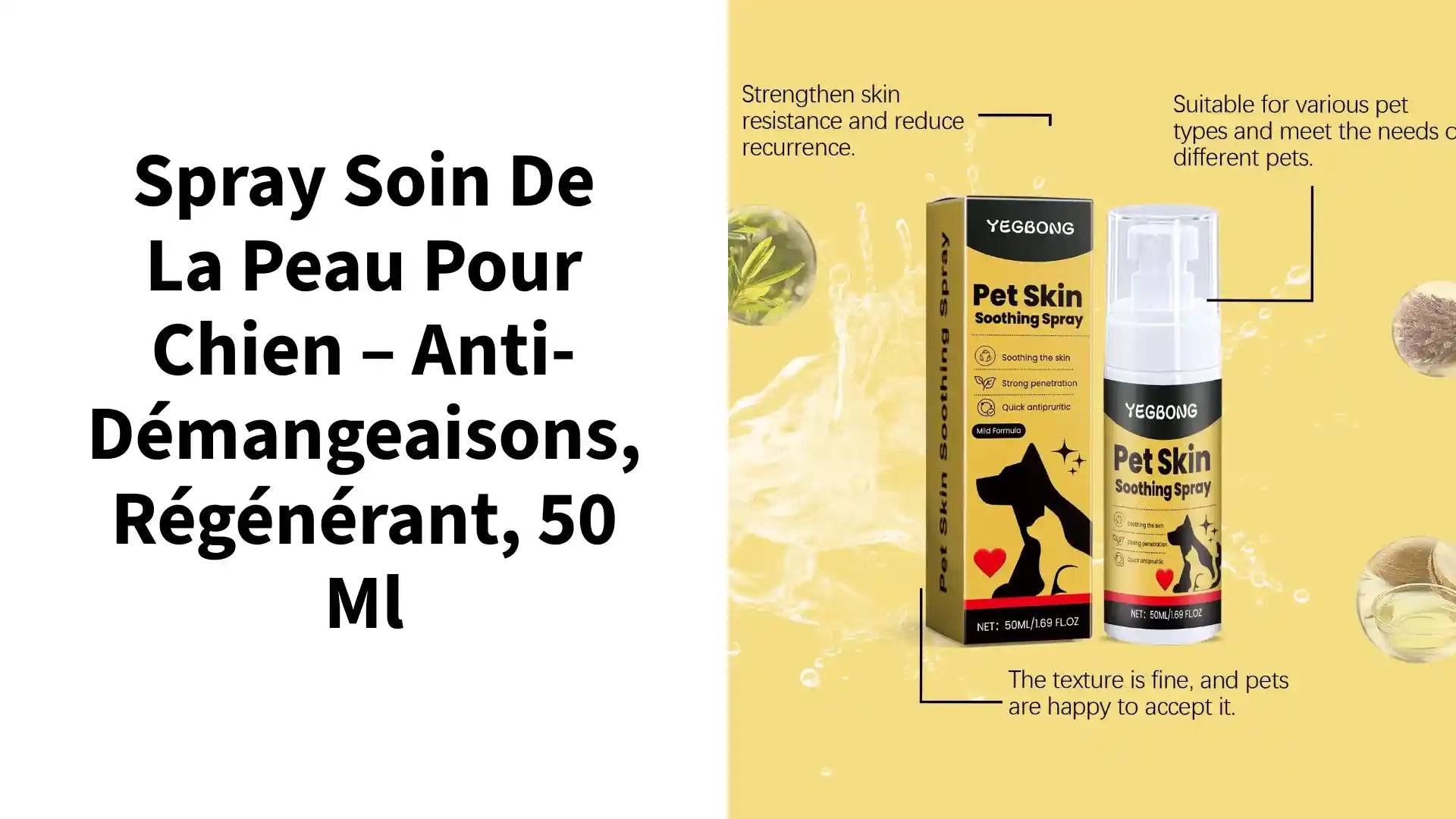 Spray Soin de la Peau pour Chien &ndash; Anti-D&eacute;mangeaisons, R&eacute;g&eacute;n&eacute;rant, 50 ml by@Outfy